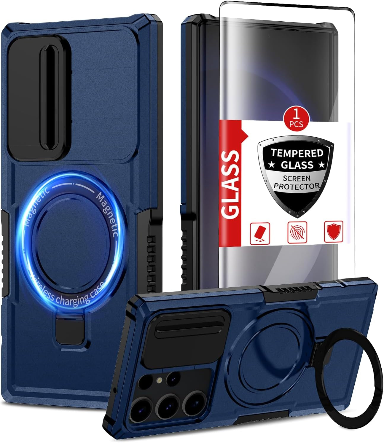 For Magnetic Samsung Galaxy S22 Ultra Case Compatible with Magsafe Galaxy S22 Ultra Case with Screen Protector,With Magnetic Stand&Camera Cover Protection Shockproof Galaxy S22Ultra Case Black