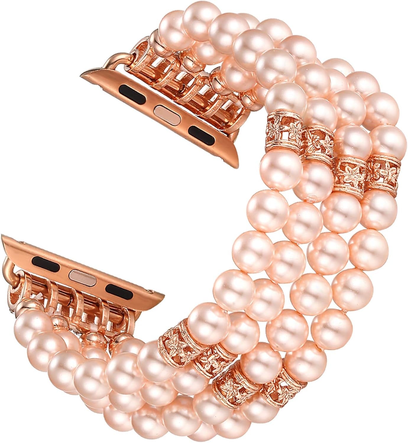 Fastgo Compatible with Pearl Apple Watch Bands 44Mm 42Mm 45Mm 49Mm Women, Elastic Beaded Bracelet Replacement Bands White for Iwatch SE & Series 9 Ultra 8 7 6 5 4 3 2 1 (White-42/44/45/49Mm)