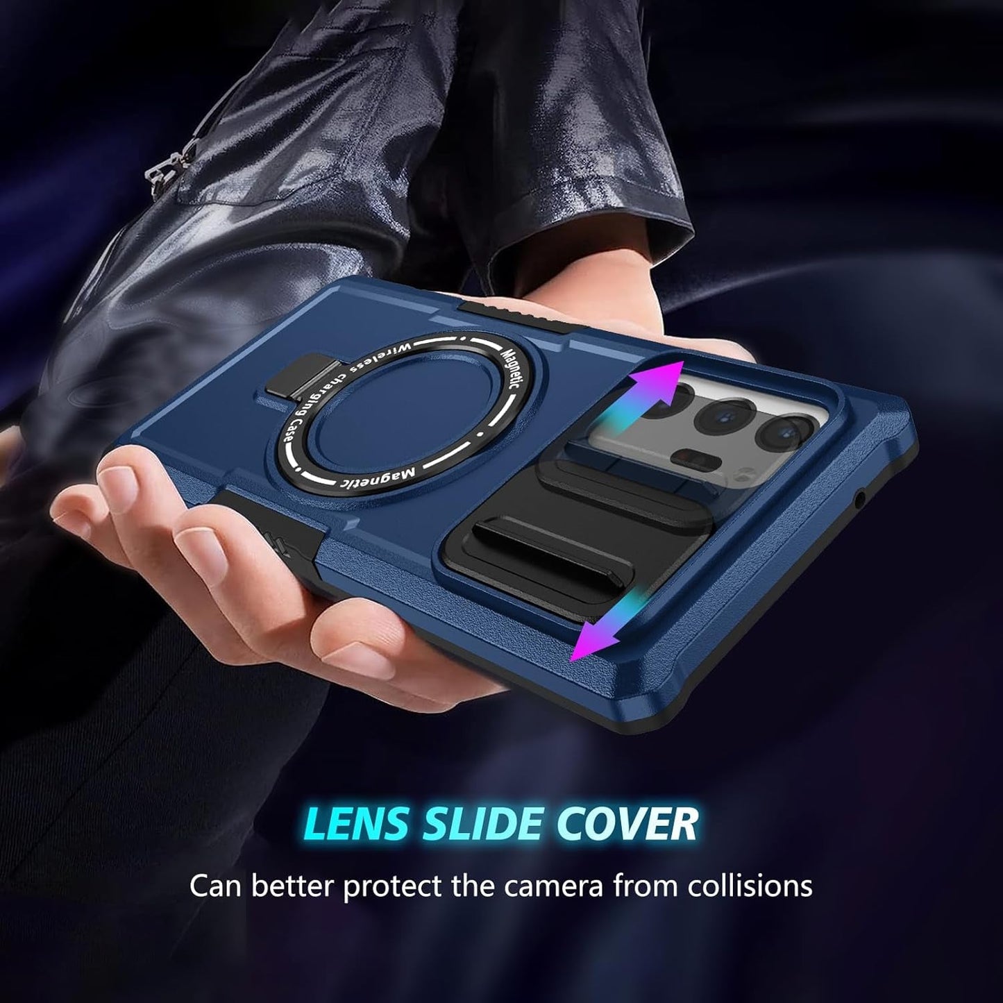 For Samsung Galaxy S21 Ultra Case Compatible with Magsafe Galaxy S21 Ultra Case Magnetic,With Screen Protector,With Magnetic Stand&Camera Cover Protection Shockproof Galaxy S21Ultra Case Blue