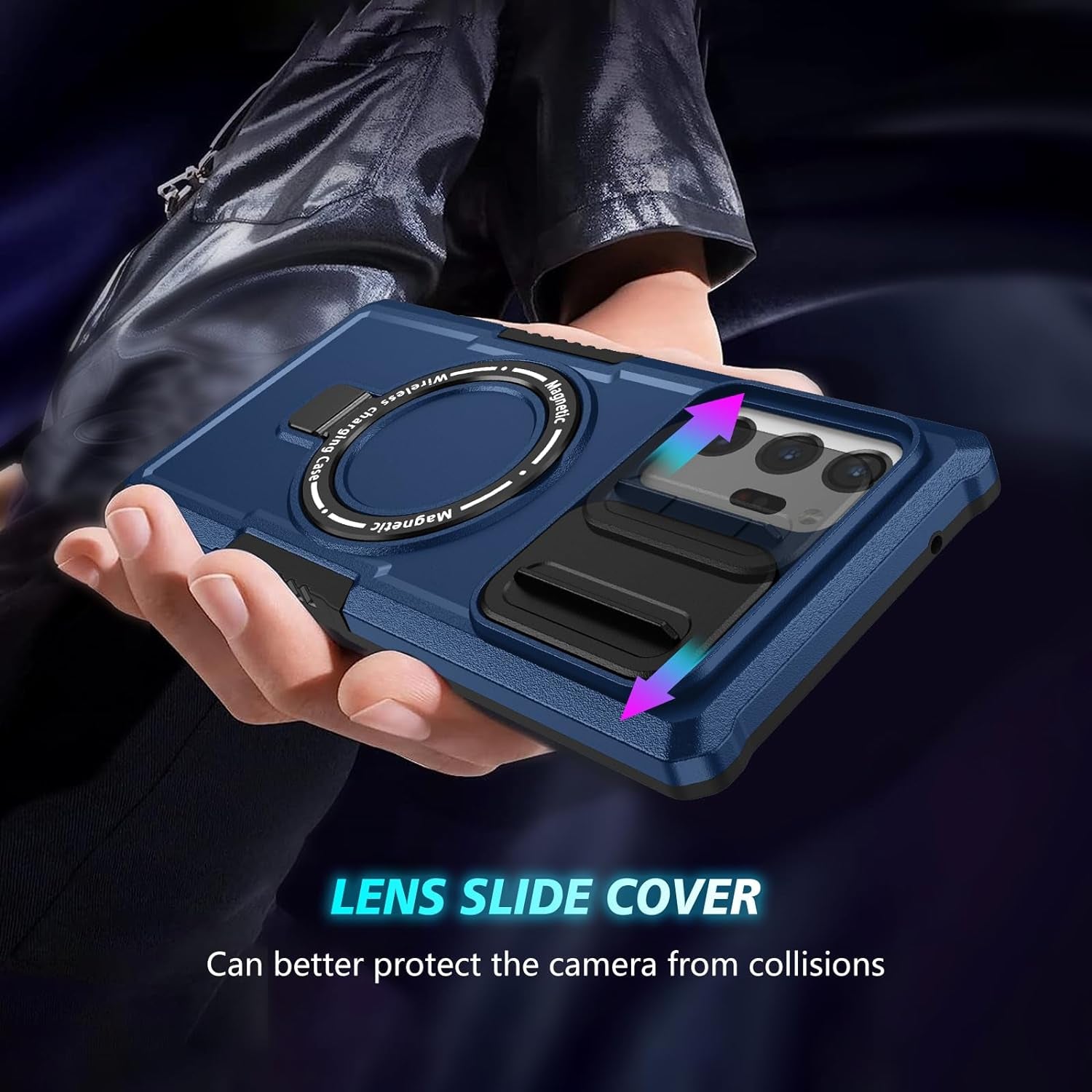 For Samsung Galaxy S21 Ultra Case Compatible with Magsafe Galaxy S21 Ultra Case Magnetic,With Screen Protector,With Magnetic Stand&Camera Cover Protection Shockproof Galaxy S21Ultra Case Blue