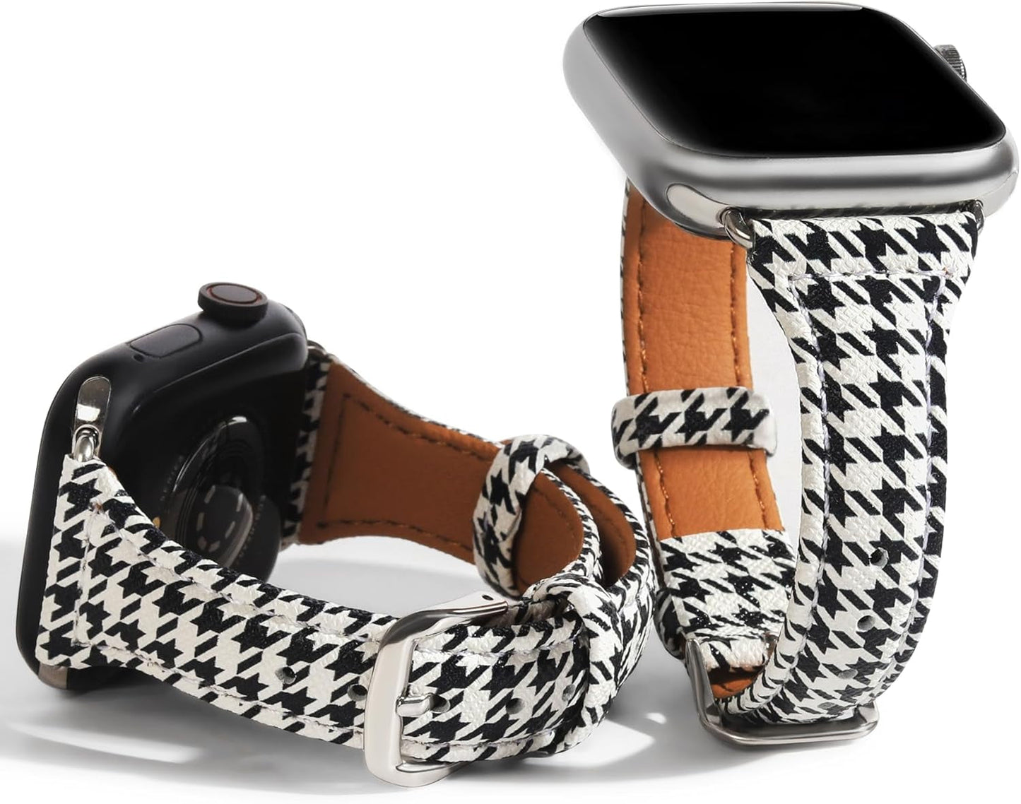 Designer Plaid Pattern Band Compatible with Apple Watch 41Mm 40Mm 38Mm, Soft Luxury Leather Wristband Black&White Grid for Iwatch Series 9/8/7/6/5/4/3/2/1/SE for Women/Girl