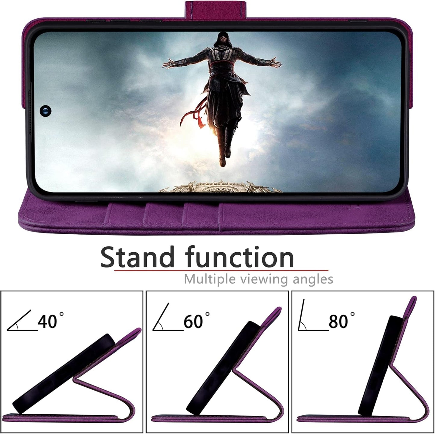 For Samsung Galaxy S22 Genuine Leather Wallet Case 【RFID Blocking】【4 Credit Card Holder】【Real Leather】 Flip Folio Book Phone Case Protective Cover Women Men for S22 Case Purple