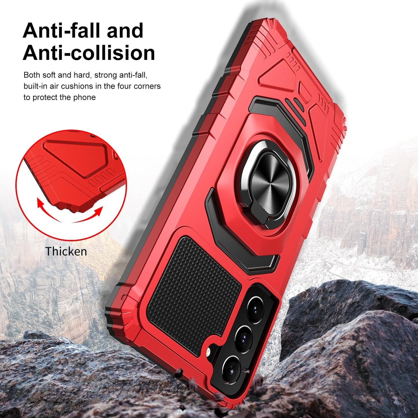 For Samsung Galaxy S22 plus Case with Kickstand Ring Magnetic Holder Military Grade for Galaxy 22+ plus Case Protective Shockproof Case Armor Cover for Galaxy S22 plus Phone Case (Red)