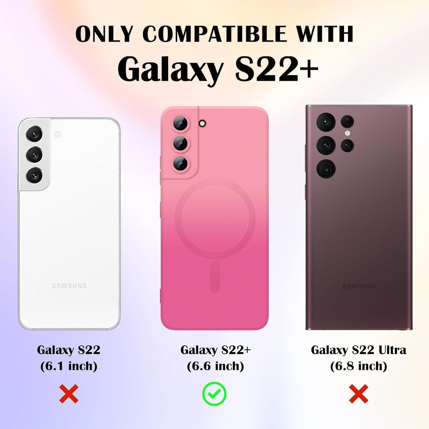 For Samsung Galaxy S22 plus 5G Magnetic Case, Luxury Cute Soft Liquid Silicone Case Bumper Anti-Scratch Shockproof Full Camera Protector Multicolor Cover for Samsung Galaxy S22 Plus-Pink Red