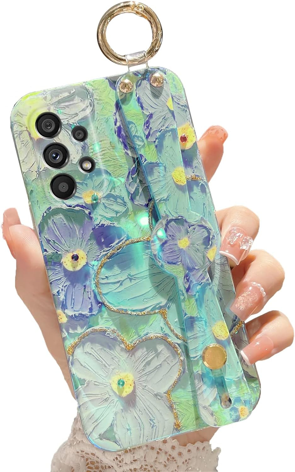 For A53 5G Case, Samsung A53 Case Square Rivet for Girls Women Crystal Shockproof Protection with Kickstand Cute Lanyard Square Retro Elegant Slim Soft Tpu Cover for Galaxy A53 5G(Black Lips)