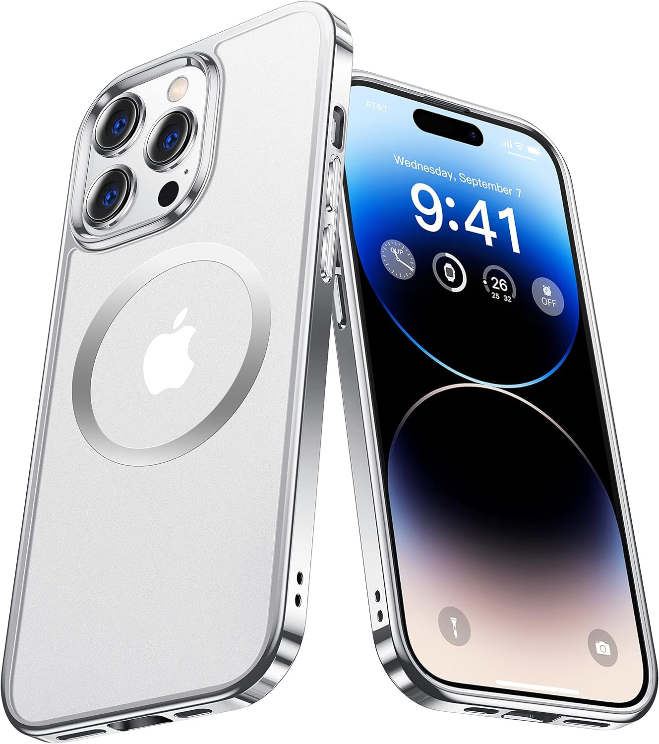 Alphex Polished Titanium for Magsafe Iphone 14 Pro Case, [12FT Military Grade Shockproof] Official Color Match for Iphone, Matte Back, Shockproof Bumper, Magnetic Phone Cover 6.1 Inch, Silver  Alphex A-Silver Iphone 14 Pro Max 6.7'' 