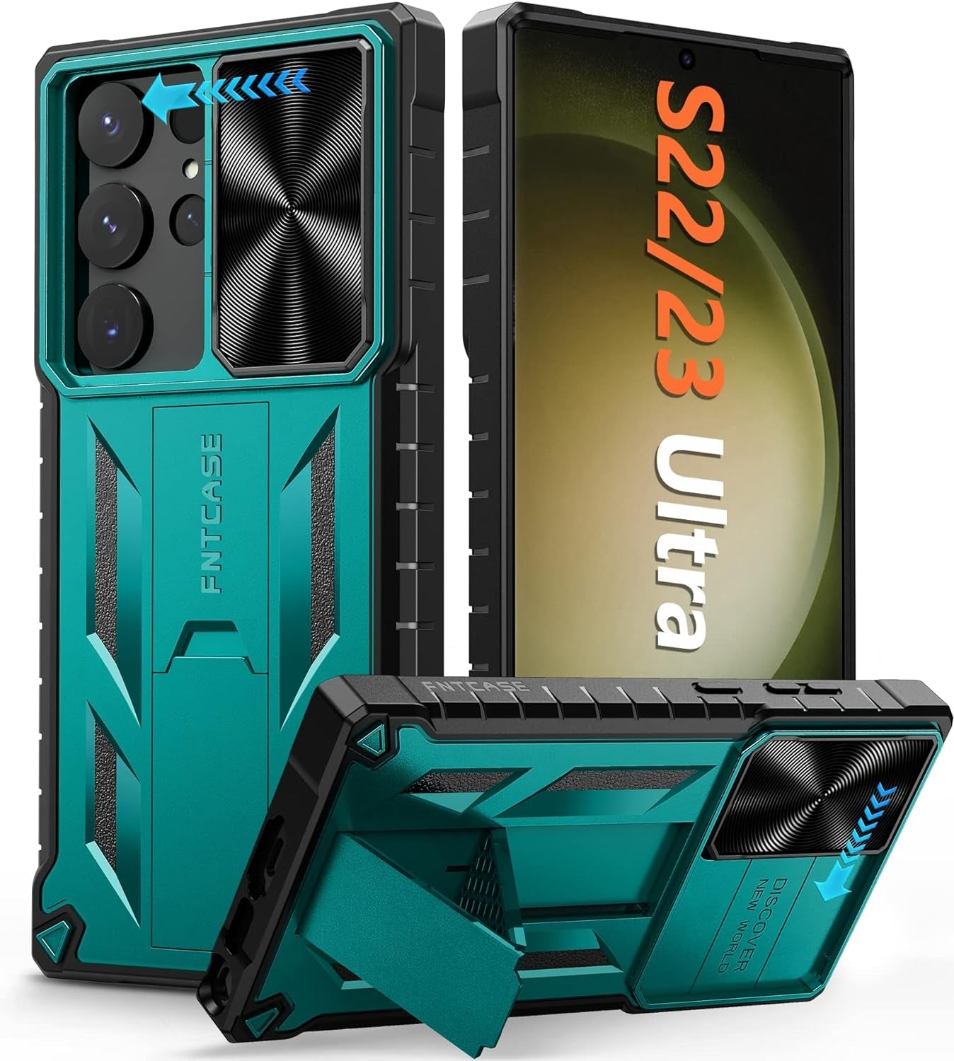 FNTCASE for Samsung Galaxy S23-Ultra Case: S22 Ultra Military Grade Shockproof Protection Mobile Case with Kickstand & Matte Textured Rugged TPU Shell | Drop Proof Protective Phone Cover