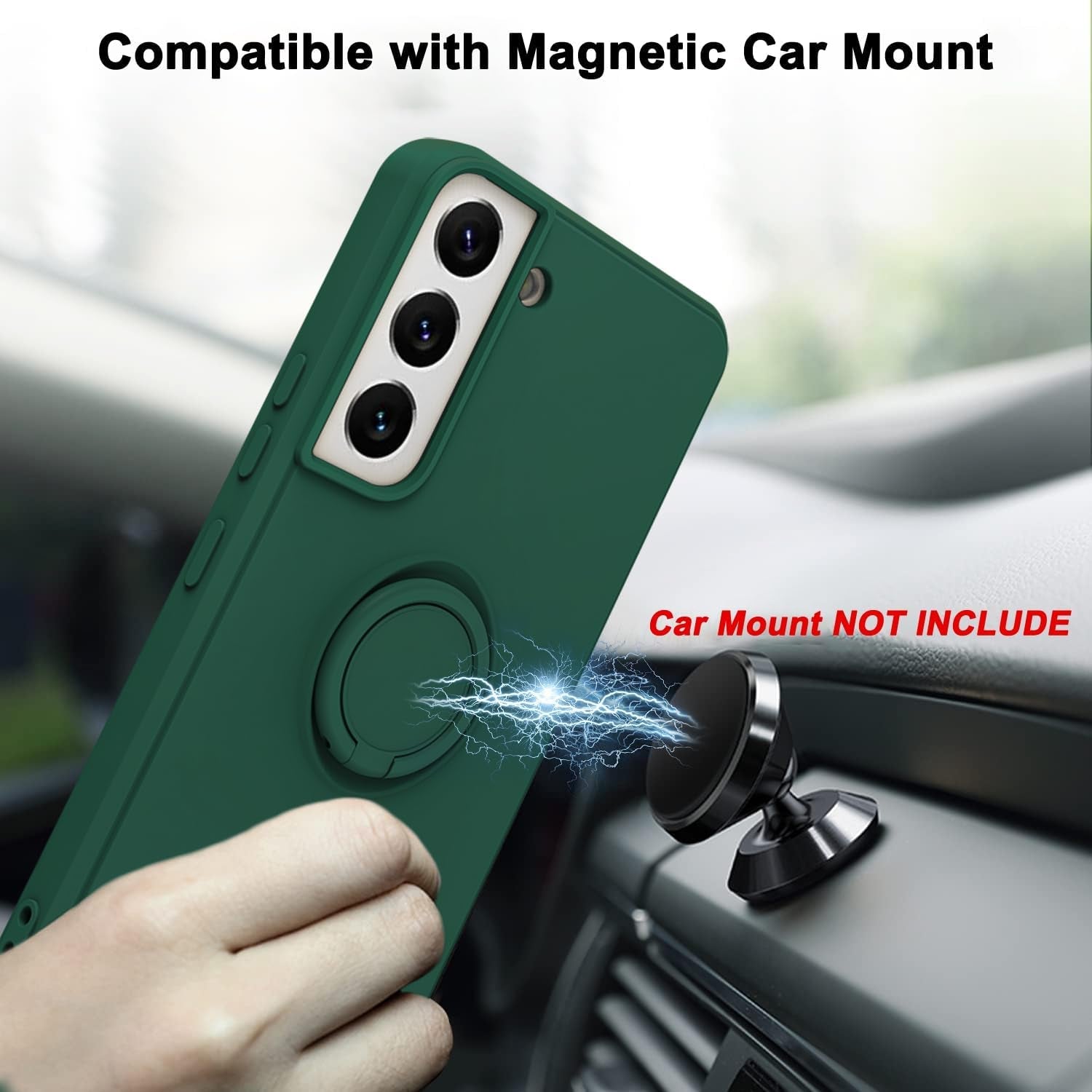 For Samsung Galaxy S22 plus Case with Magnetic Ring Holder [Premium Soft Liquid Silicone & Anti-Scratch Microfiber Liner] Slim Kickstand Protective Phone Case for Galaxy S22+ Dark Green