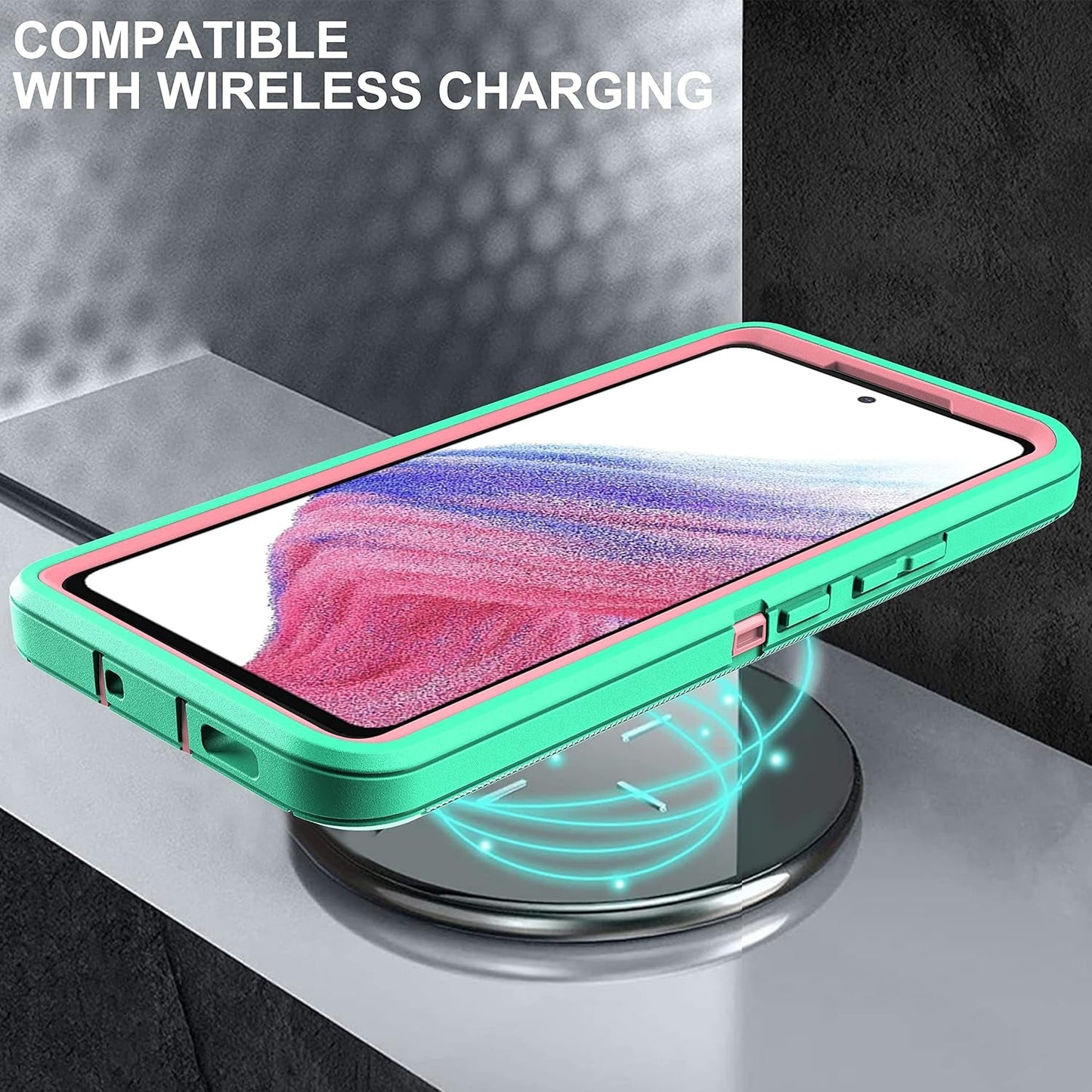 For Samsung A53 5G Case, Galaxy A53 5G Case with 2 Pcs Nano Explosion-Proof Film, 3 in 1 Full Body Shockproof Heavy Duty Protection Case for Samsung Galaxy A53 5G (Aqua Blue/Rose Pink)