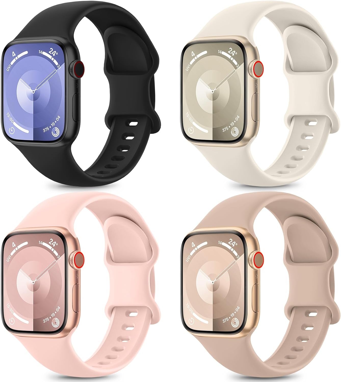 4 Pack Sport Bands Compatible with Apple Watch Bands Series 9, Watch Band for Women 38Mm 40Mm 41Mm 42Mm 44Mm 45Mm 49Mm,Soft Silicone Waterproof Strap for Iwatch Bands SE 8, 7, 6, 5, 4, 3, 2, 1