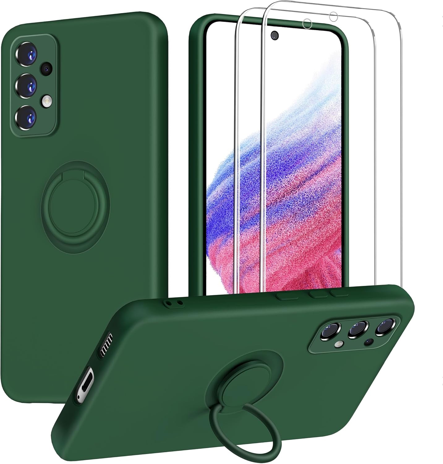 Dssairo for Samsung Galaxy A53 5G Phone Case, Ring Stand [360° Rotatable Ring Holder] with 2 Screen Protector, with Full Camera Cover Protection, Silicone Slim Protective Phone Case (Navy Blue)