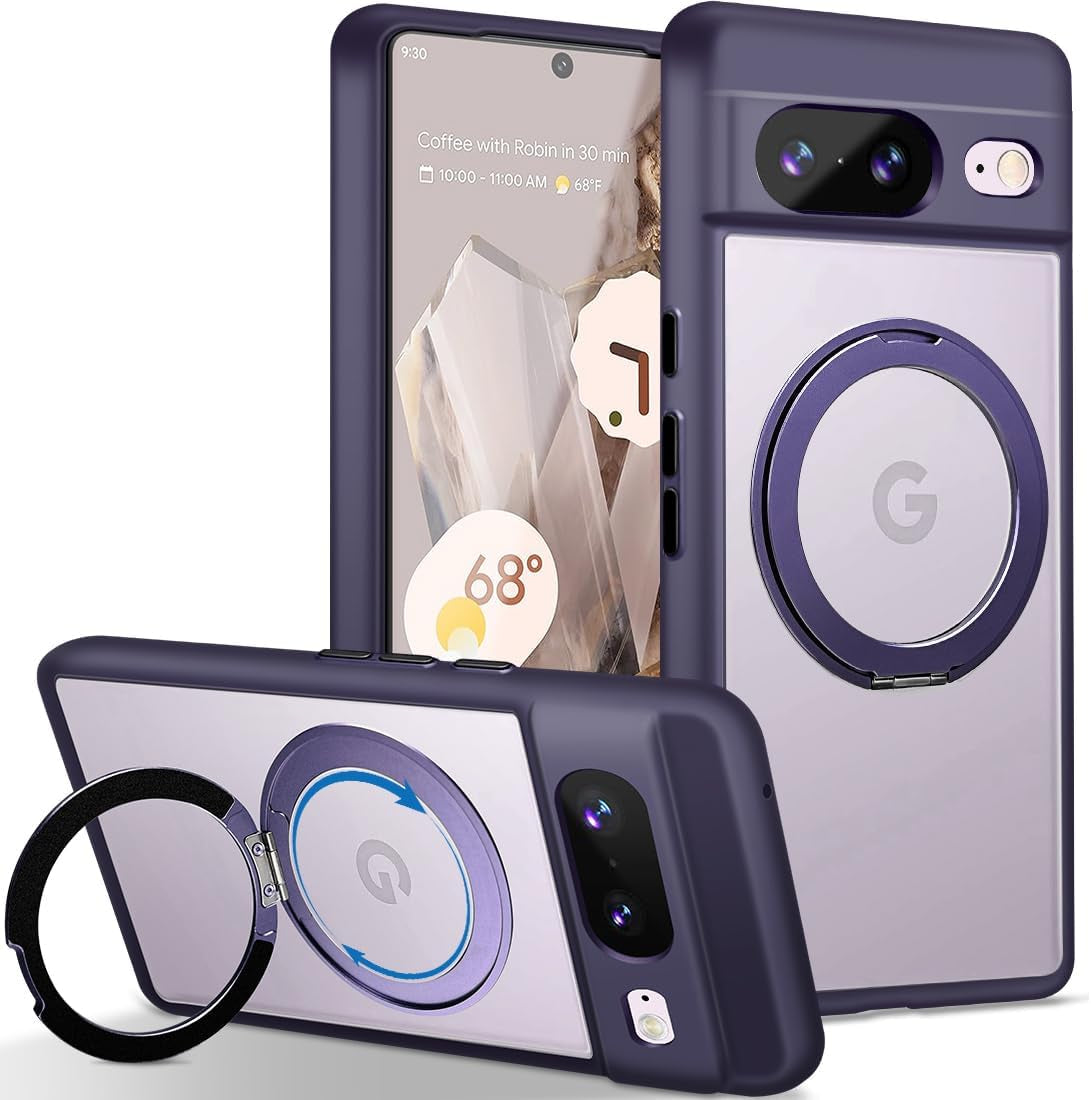 For Google Pixel 8 Case Compatible with Magsafe [Built-In Invisible Kickstand] TPU Shockproof Sturdy Thin Matte Translucent Cover Protective Phone Case for Pixel 8 5G (Blue)  Shenzhenshi Nuofeifan Electronic Commerce Co., Ltd Purple  