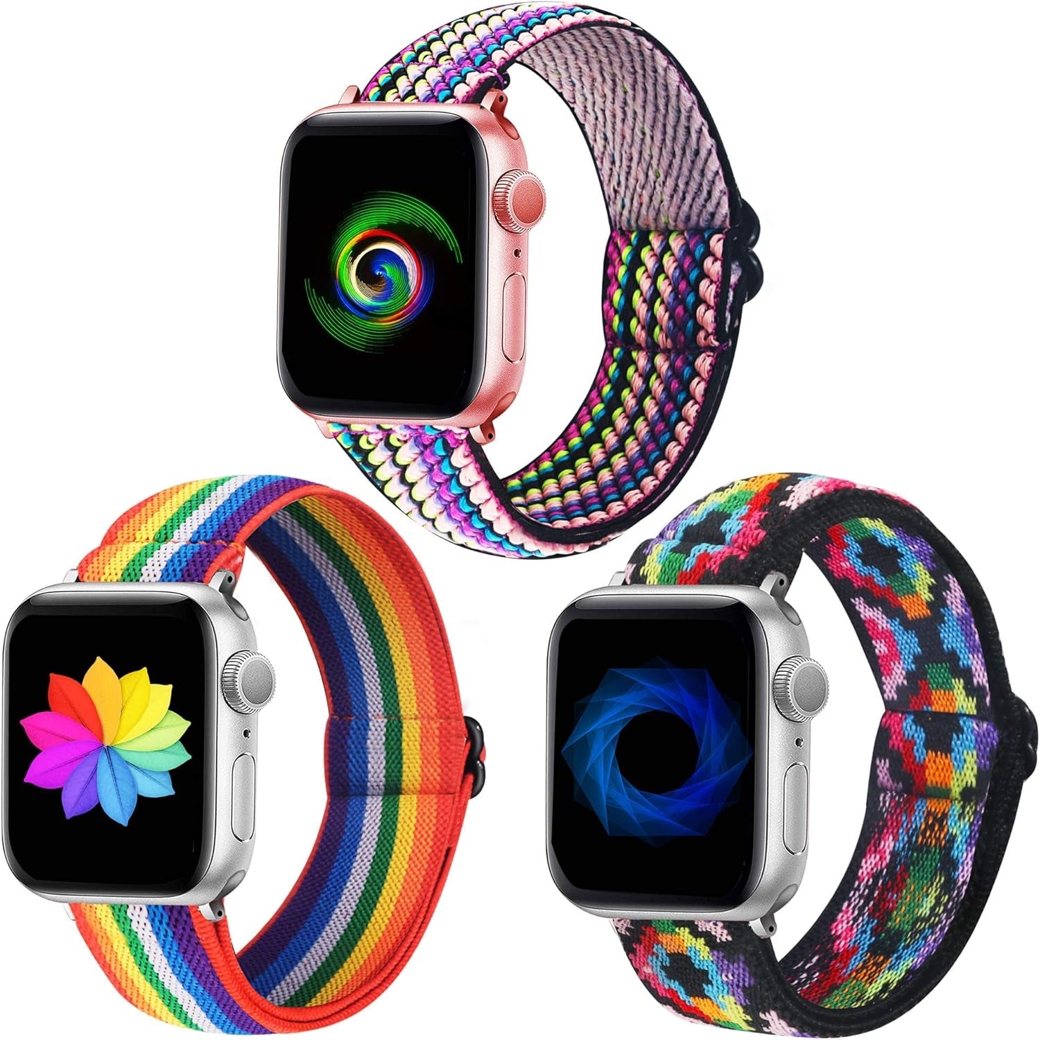 Dsytom 3 Pack Elastic Band Compatible with Apple Watch Bands 38Mm 41Mm 40Mm 42Mm 44Mm 45Mm 49Mm, Adjustable Stretchy Nylon Bands for Iwatch Series 9 Ultra 2 8/7/6/5/4/3/2/1 SE Strap for Women