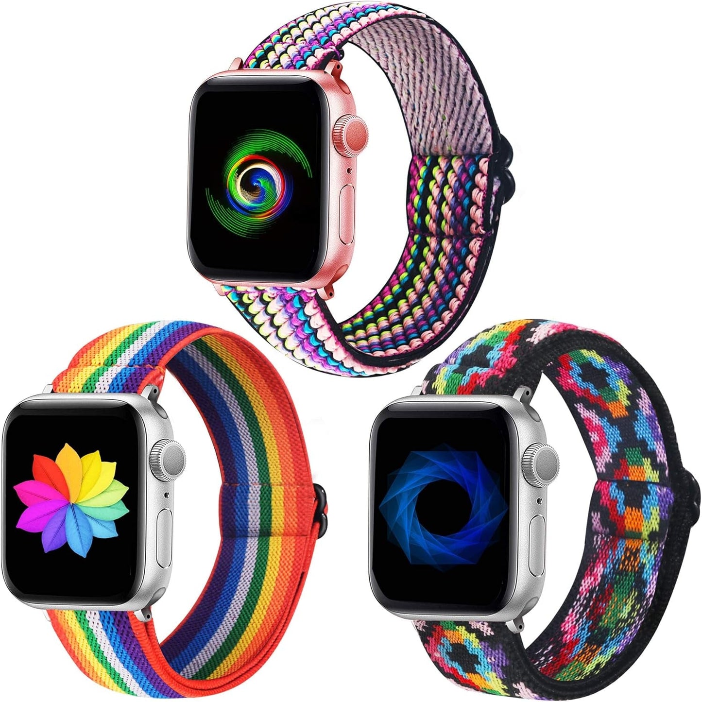 Dsytom 3 Pack Elastic Band Compatible with Apple Watch Bands 38Mm 41Mm 40Mm 42Mm 44Mm 45Mm 49Mm, Adjustable Stretchy Nylon Bands for Iwatch Series 9 Ultra 2 8/7/6/5/4/3/2/1 SE Strap for Women