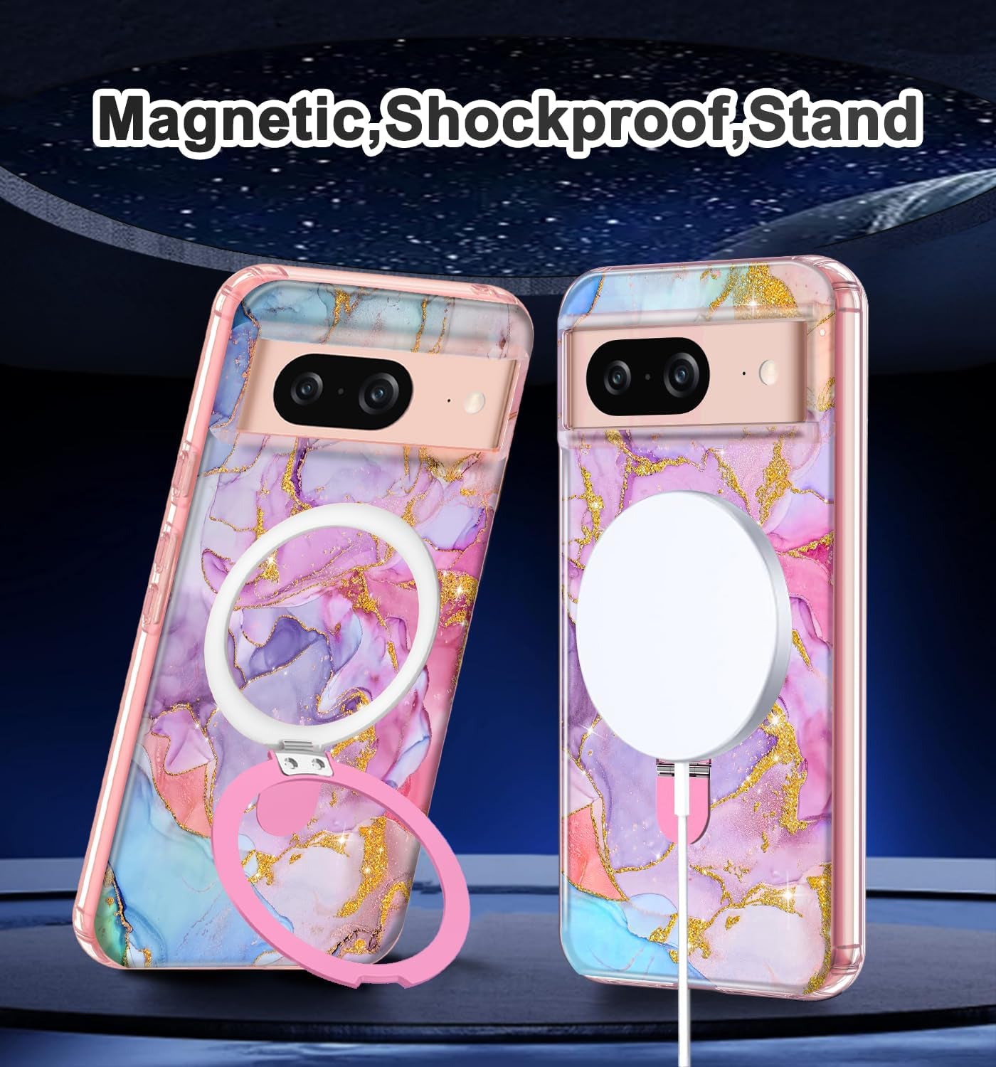 Lamcase Magnetic for Google Pixel 8 Case with Ring Stand [Compatible with Magsafe], Hard PC Slim Full Body Drop Protective Women Girls Men Phone Case for Google Pixel 8, Pink  Lamcase   