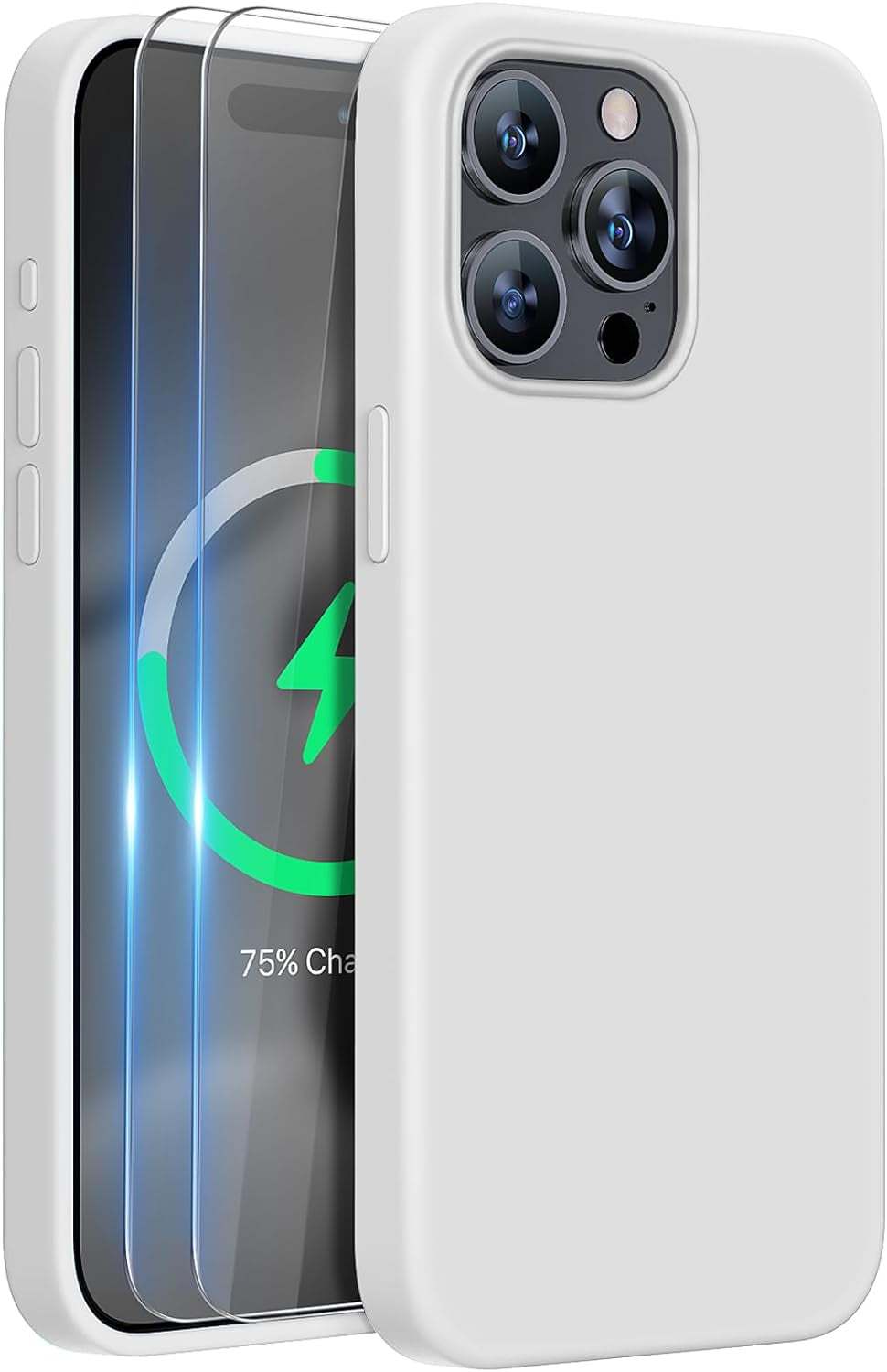 Miracase Designed for Iphone 15 Pro Max Case,[Compatible with Magsafe], [With 2 Pack Screen Protectors],Shockproof Liquid Silicone Case with Microfiber Lining,6.7 Inch(Mediterranean Blue)  Miracase Moonlight White  