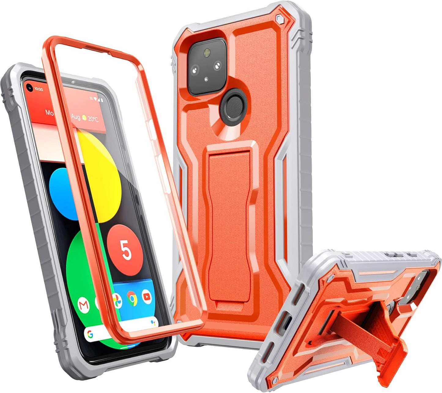 FITO for Pixel 5 Case, Dual Layer Shockproof Heavy Duty Case with Screen Protector for Google Pixel 5 Phone, Built-In Kickstand (Black)  FITO Orange  