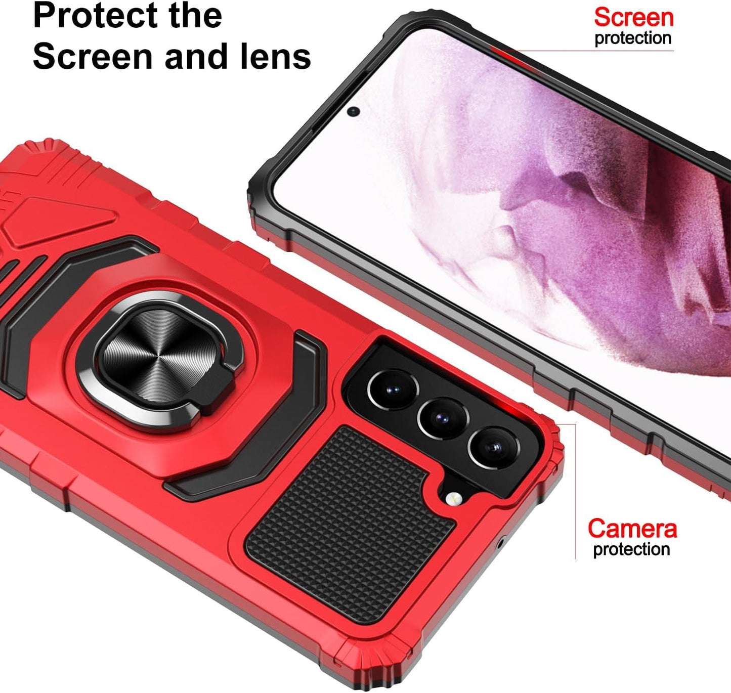 For Samsung Galaxy S22 plus Case with Kickstand Ring Magnetic Holder Military Grade for Galaxy 22+ plus Case Protective Shockproof Case Armor Cover for Galaxy S22 plus Phone Case (Red)