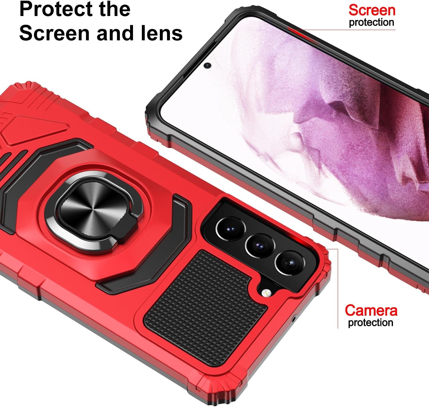 For Samsung Galaxy S22 plus Case with Kickstand Ring Magnetic Holder Military Grade for Galaxy 22+ plus Case Protective Shockproof Case Armor Cover for Galaxy S22 plus Phone Case (Red)
