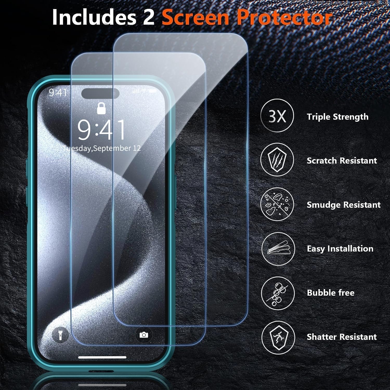 AEDILYS Shockproof for Iphone 15 Pro Case,[18 FT Military Grade Drop Protection],With 2X[Tempered Glass Screen Protector ] with Air Bumpers Full-Body Protective Phone Case,Blue  AEDILYS   