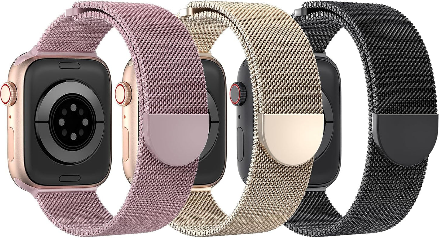 DYKEISS 3 Pack Metal Magnetic Compatible with Apple Watch Band 38Mm 42Mm 40Mm 44Mm 41Mm 45Mm 49Mm, Stainless Steel Mesh Loop Clasp Strap for Iwatch Bands Ultra Series 9 8 SE 7 6 5 4 3 2 1 Women Men