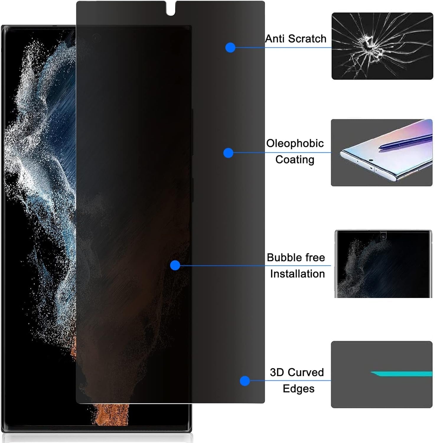 Galaxy S22 Ultra Privacy Screen Protector, [Case Friendly] [Support Fingerprint Unlock] Soft Film for Samsung Galaxy S22 Ultra 5G (6.8"), Full Adhesive, Anti-Scratch, 3D Curve Fit, Touch Sensitive
