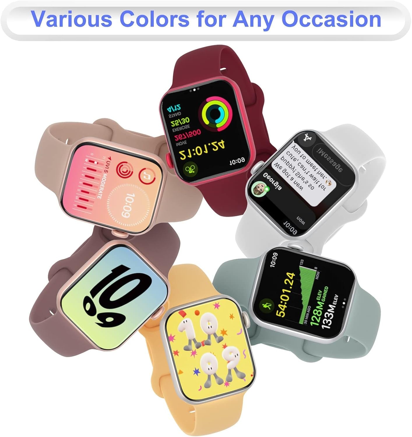 DYKEISS 5 Pack Sport Bands Compatible with Apple Watch Band 49Mm 45Mm 44Mm 42Mm 41Mm 40Mm 38Mm, Soft Silicone Strap Replacement Wristband for Iwatch Ultra Series 8 7 6 5 4 3 2 1 SE Women Men