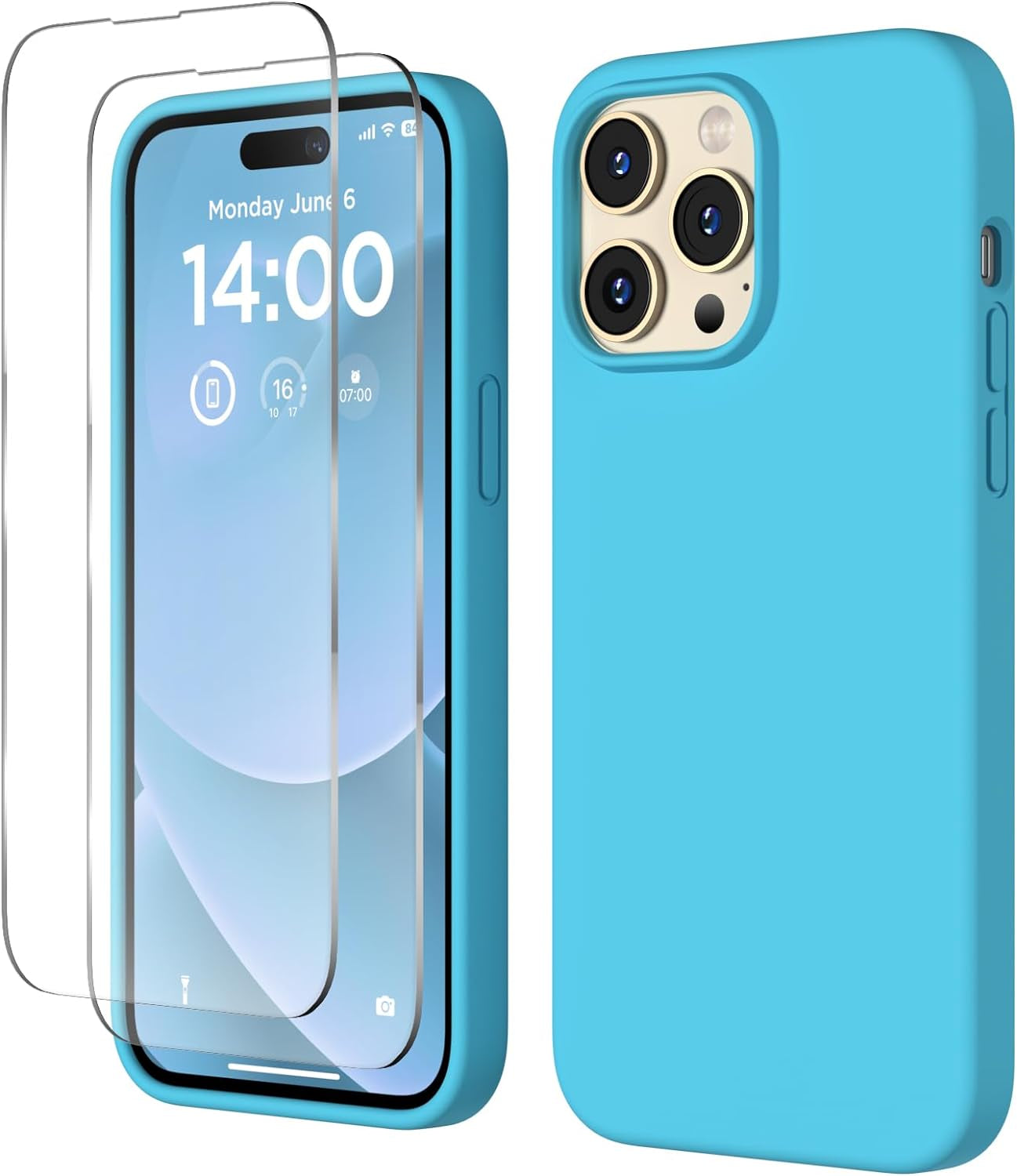 COFFKER Designed for Iphone 14 Pro Max Case, Liquid Silicone Case [2X Screen Protectors], Shockproof Slim Thin Protective Phone Case with Soft Anti-Scratch Microfiber Lining, 6.7 Inch, Calke Green  COFFKER   