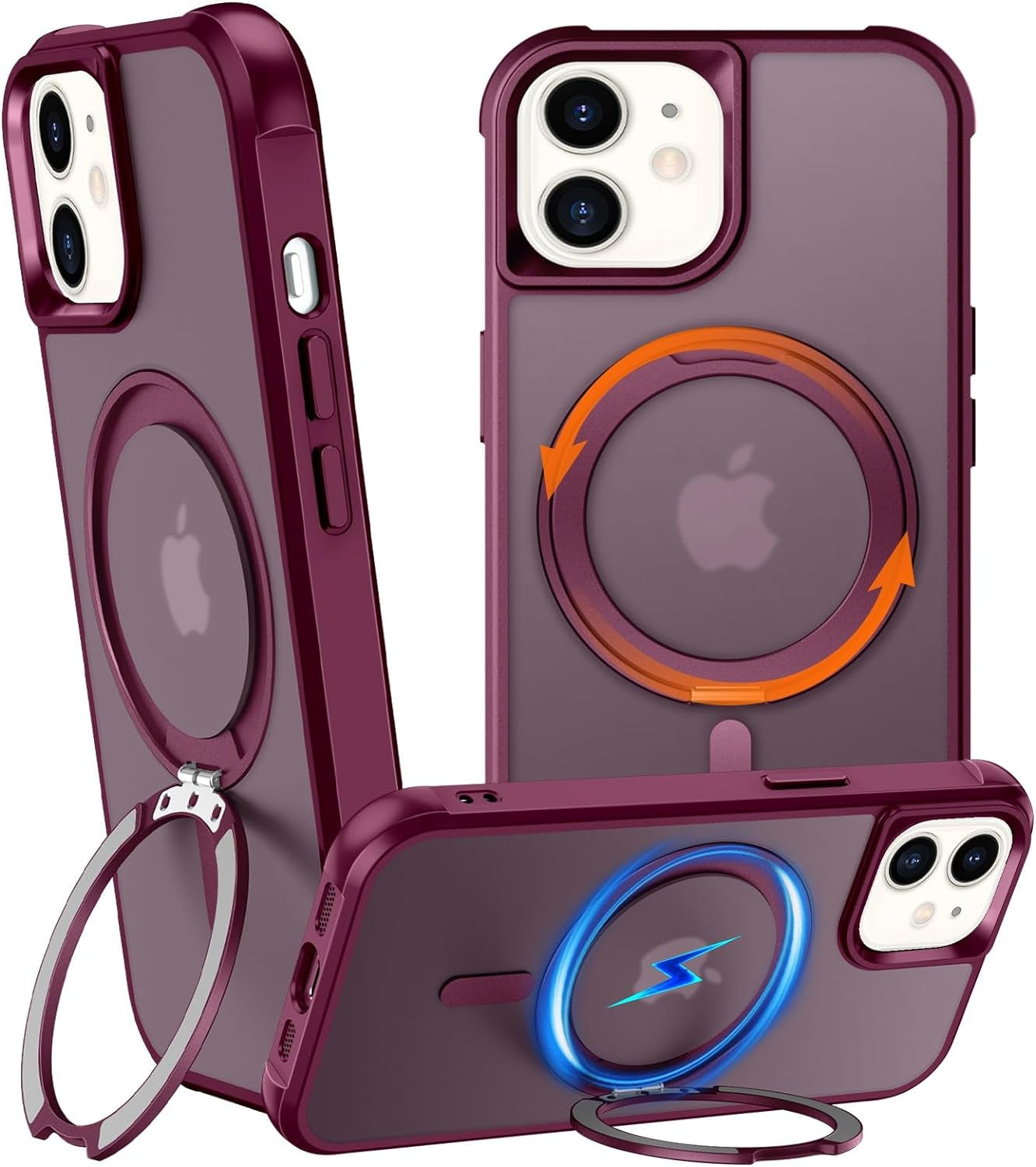 Chaofeng 360° Rotatable Stand for Iphone 15 Pro Case with Magnetic [Military Grade Drop Tested][Adjustable Kickstand] Ring Translucent Slim Hard Back Soft Edge, Purple  CHAOFEnG Wine Red Iphone 11 