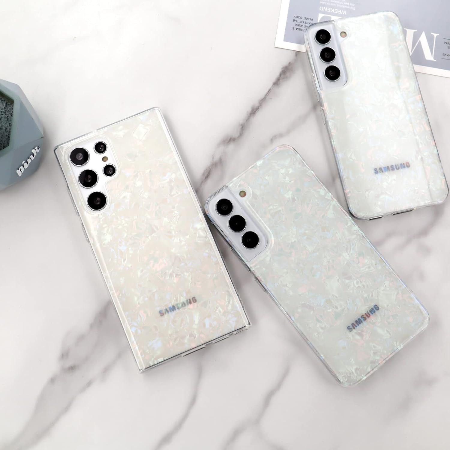 Galaxy S22+ Case Pearl Bling for Girls Women, Cute Luxury Shiny Sparkle Glitter Iridescent Opal Pattern Clear TPU Slim Cover Case Shell Compatible with Samsung Galaxy S22 plus 6.6" - Colorful