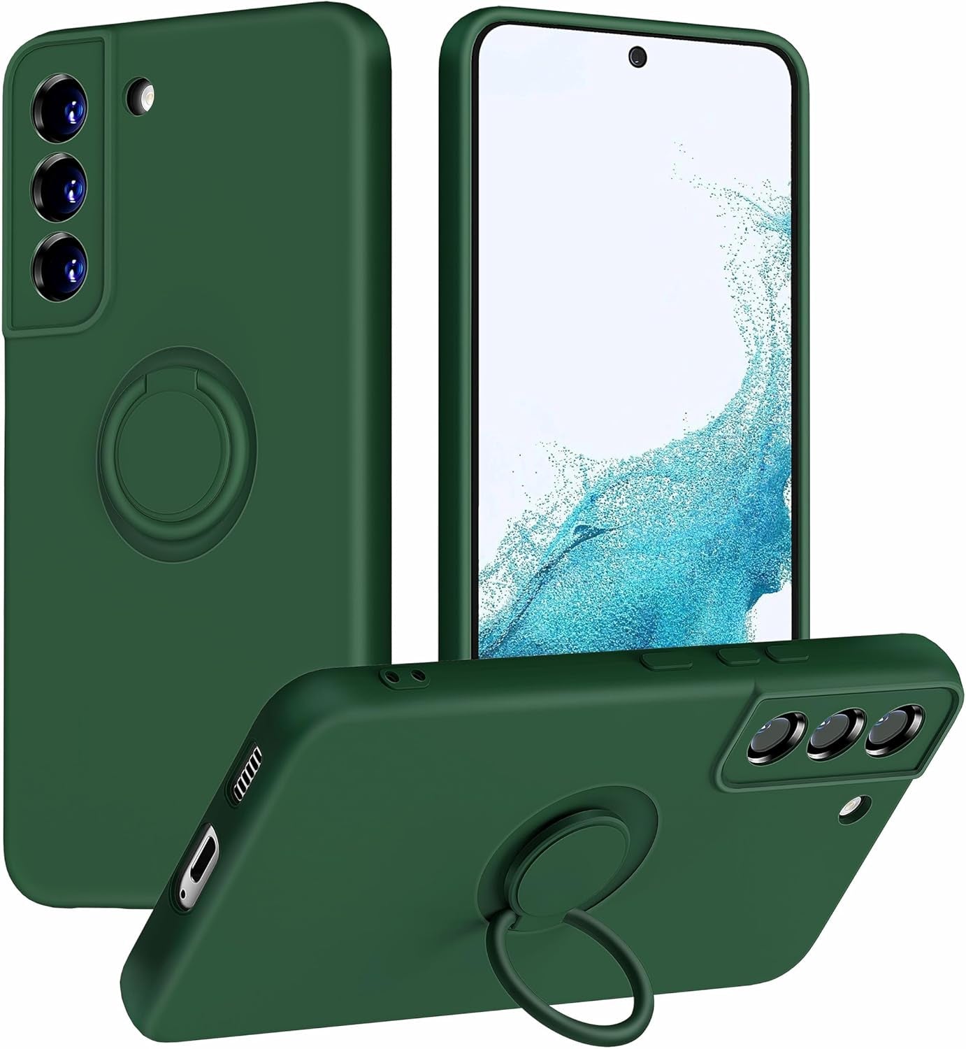Dssairo for Samsung Galaxy S22 plus Phone Case, Ring Stand [360° Rotatable Ring Holder Magnetic Kickstand], with Full Camera Cover Protection, Silicone Slim Protective 5G Phone Case (Alpine Green)