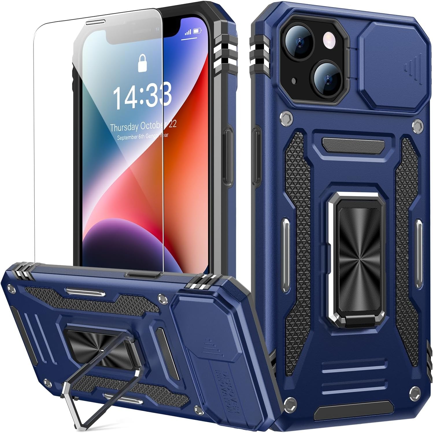 Goodon for Iphone 14 Pro Max Case with Slide Camera Cover + Screen Protector, Built in Rotated Ring Magnetic Kickstand Military Grade Shockproof Protective Phone Case 6.7" Pale - Green  Goodon   