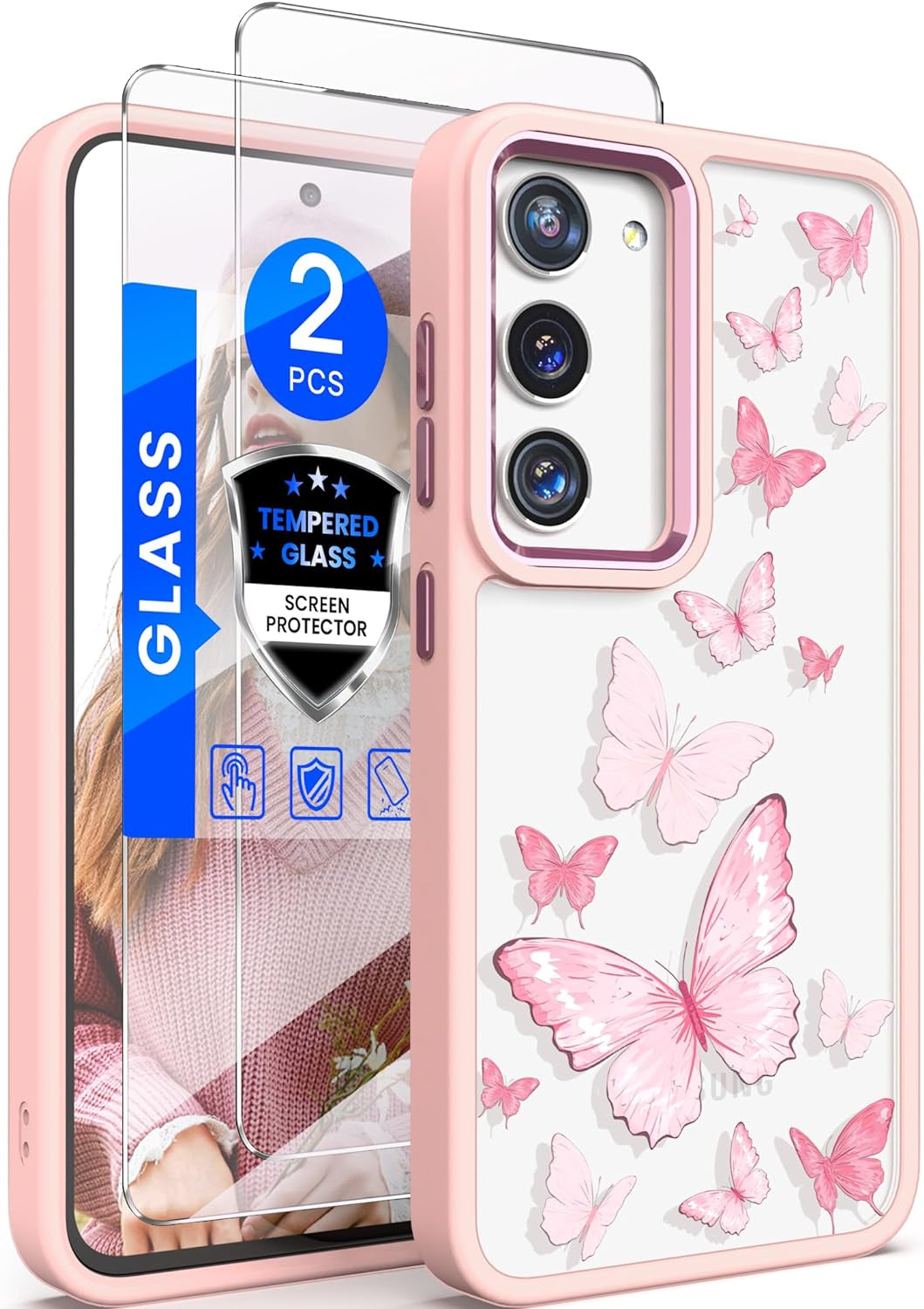 Dretal for Samsung Galaxy S22 5G Case Floral, Military Grade Drop Tested Hard Back & Soft Edge Slim Flower Women Girls Phone Protective Cover + Tempered Glass Screen Protector (Deep Purple)