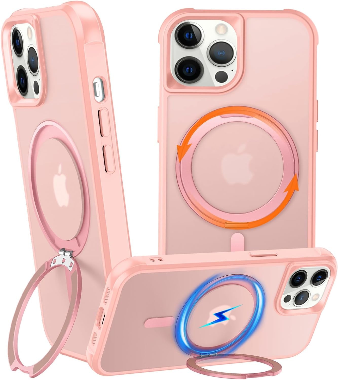 Chaofeng 360° Rotatable Stand for Iphone 15 Pro Case with Magnetic [Military Grade Drop Tested][Adjustable Kickstand] Ring Translucent Slim Hard Back Soft Edge, Purple  CHAOFEnG Pink Iphone 12 Pro Max 