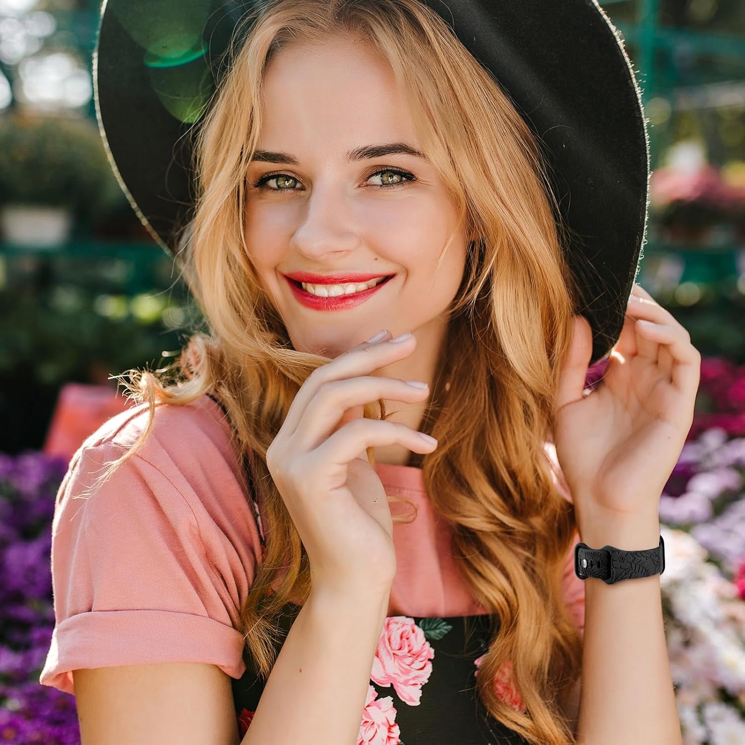 Floral Engraved Band Compatible with Apple Watch Bands 40Mm 41Mm 38Mm 42Mm 44Mm 45Mm 49Mm Women, Cute Soft Flower Silicone Designer Sport Strap for Iwatch Ultra 2 SE Series 9 8 7 6 5 4 3 2 1