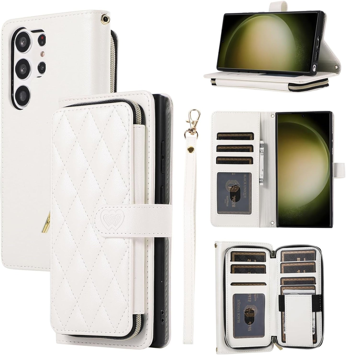 Furiet Wallet Case for Samsung Galaxy S22 Ultra 5G with Detachable Wrist Strap, 9+ Card Slots Zipper Purse, Luxury PU Leather Stand Full Body Phone Cover for S22Ultra 22S S 22 S22Ultra5G 6.8 Rose Gold