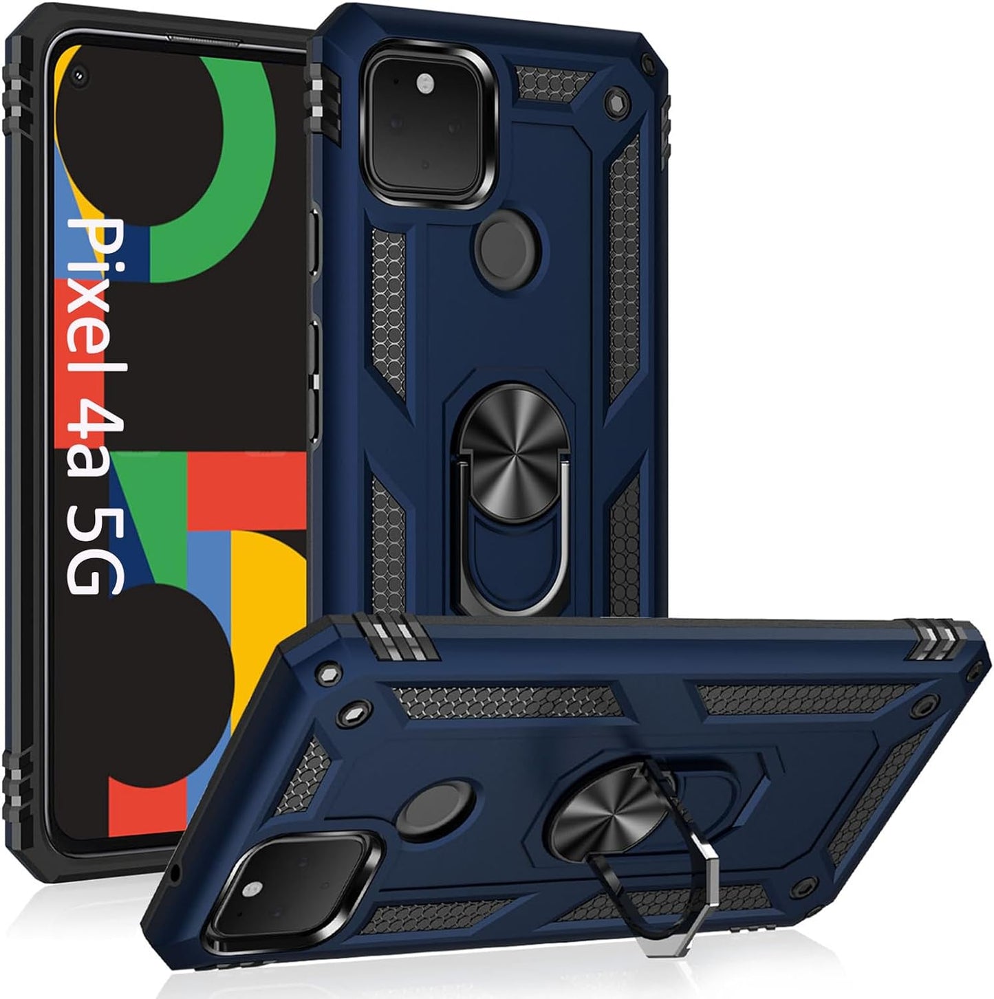 ADDIT Phone Case for Google 4A 5G,Google Pixel 4A 5G Case, Military Grade Protective Google Pixel 4A 5G Cases Cover with Ring Car Mount Kickstand for Google Pixel 4A 5G - Red  ADDIT Blue Google Pixel 4A [5G] 