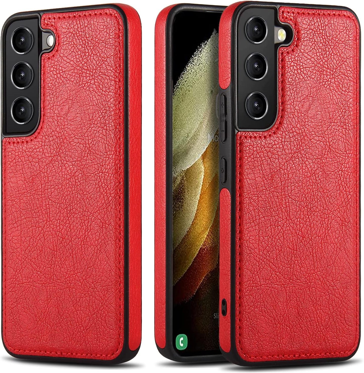 Design Compatible with Samsung Galaxy S22 5G Case Luxury Leather Business Slim Non-Slip Soft Grip Shockproof Protective Cover 2022 6.06 Inch (Brown)