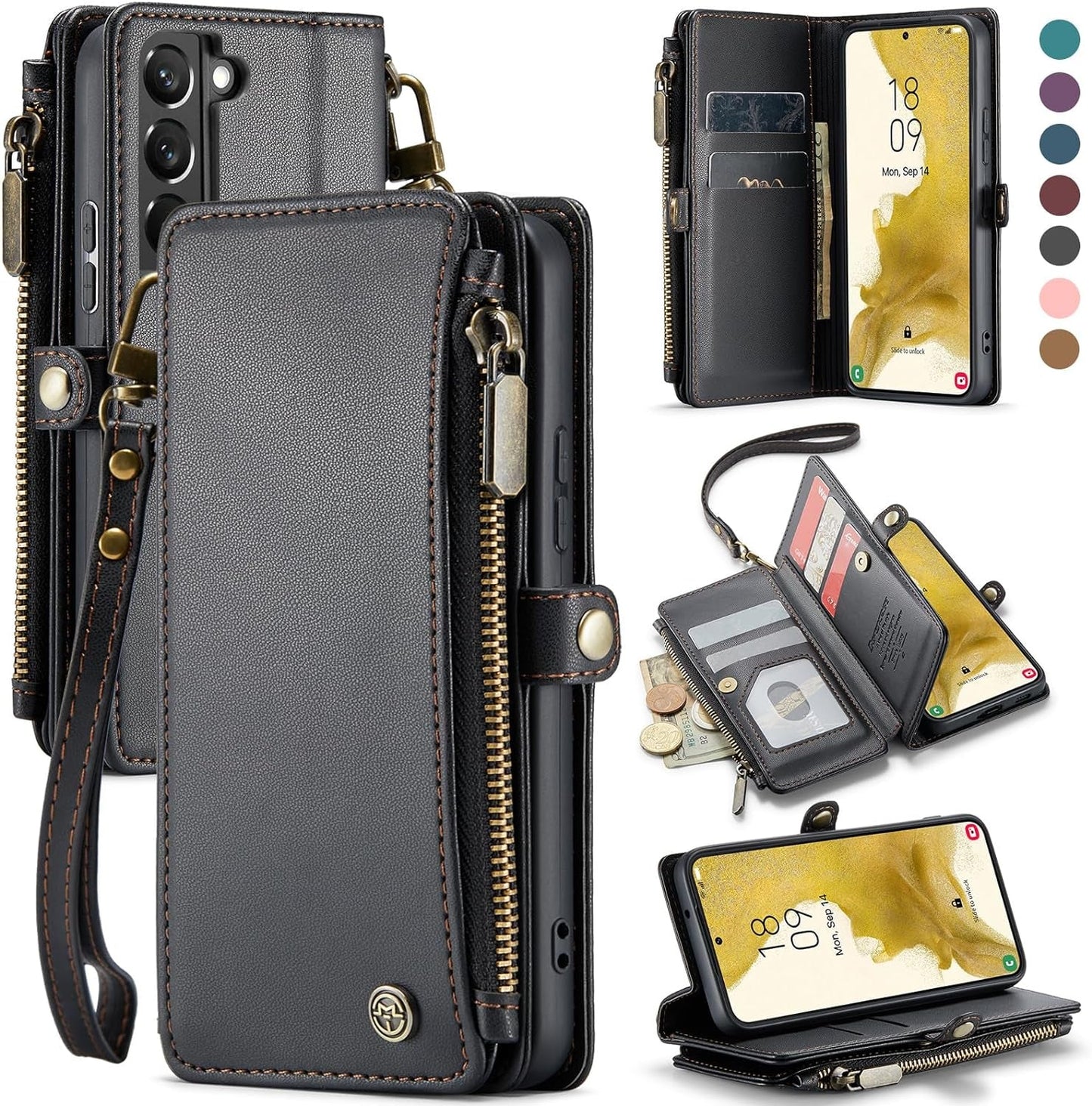 Defencase for Samsung Galaxy S22 Case, 【RFID Blocking】 for Galaxy S22 Case Wallet for Women Men with Card Holder, Fashion PU Leather Magnetic Flip Strap Phone Case for Samsung S22 6.1", Wine Red