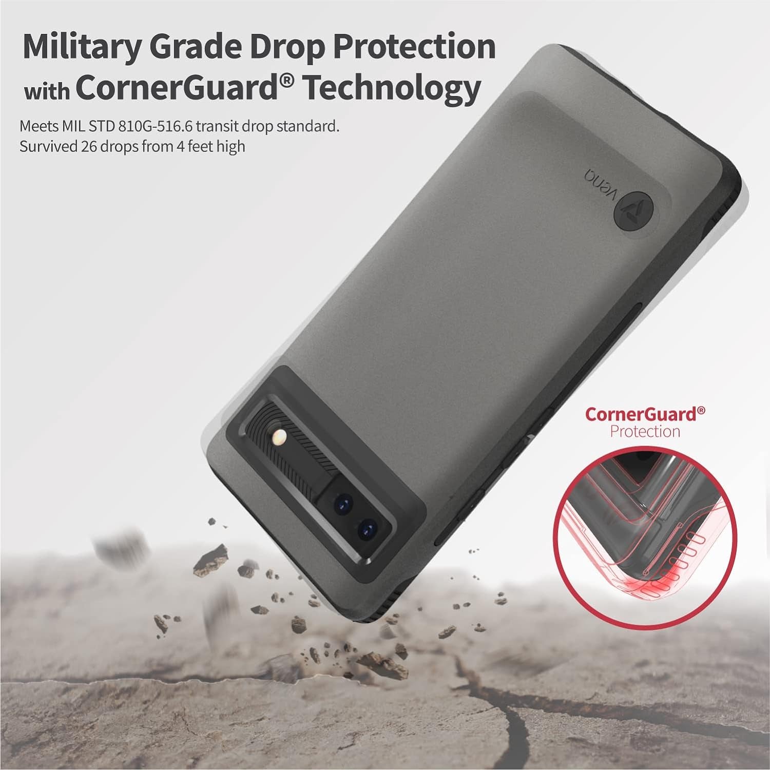 VENA Outcross for Google Pixel 6A 5G Case, Military Grade Drop Protection, Dual Layer Shockproof Protective Phone Case - Graphite Gray/Black  Vena   