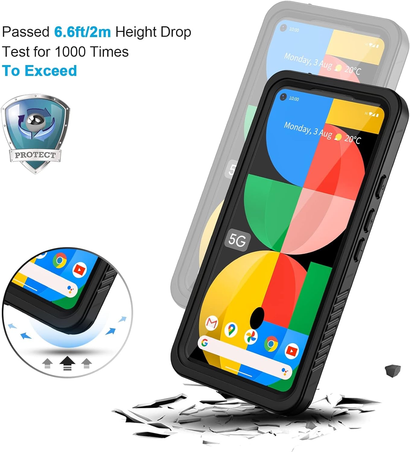 Lanhiem Pixel 5A Case, IP68 Waterproof Dustproof Shockproof Case [NOT for Pixel 5] with Built-In Screen Protector, Full Body Rugged Protective Cover for Google Pixel 5A 5G, Black/Clear  Lanhiem   