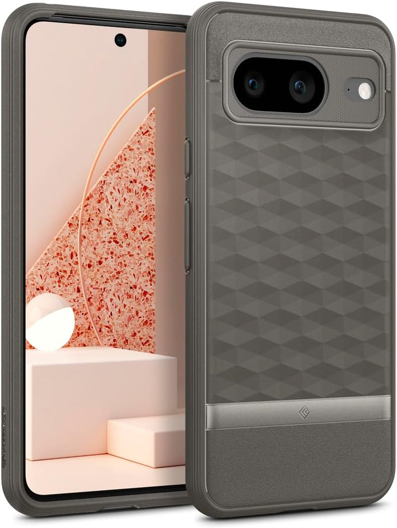 Caseology Parallax 3D Ergonomic Design Case Compatible with Google Pixel 8 Case 5G [Military Grade Drop Tested](2023) - Burgundy  Spigen Ash Gray  