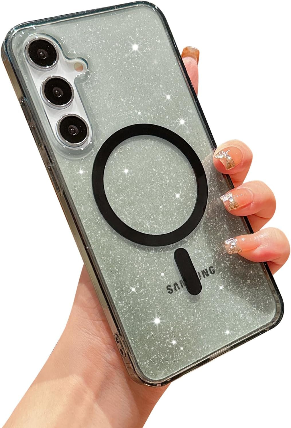 For Samsung Galaxy S22 plus Case Magnetic, Compatible with Magsafe, Clear Glitter Bling Sparkly Case for Women Anti-Yellowing Protective Hard Back Cover for Galaxy S22 plus 6.6" (Clear)