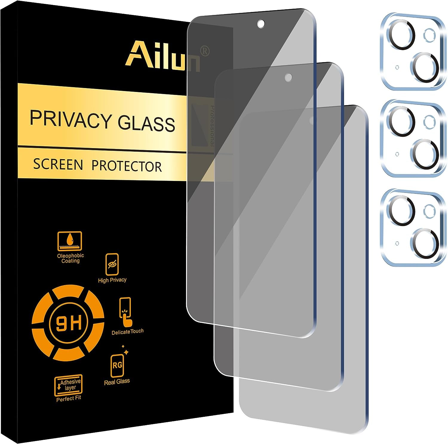 Ailun 3Pack Privacy Screen Protector for Iphone 15 plus [6.7 Inch]+3Pack Camera Lens Protector,Sensor Protection,Dynamic Island Compatible,Anti Spy Private Tempered Glass[9H Hardness][Black][6 Pack]  Ailun Iphone 15 Plus-6.7 Inch  