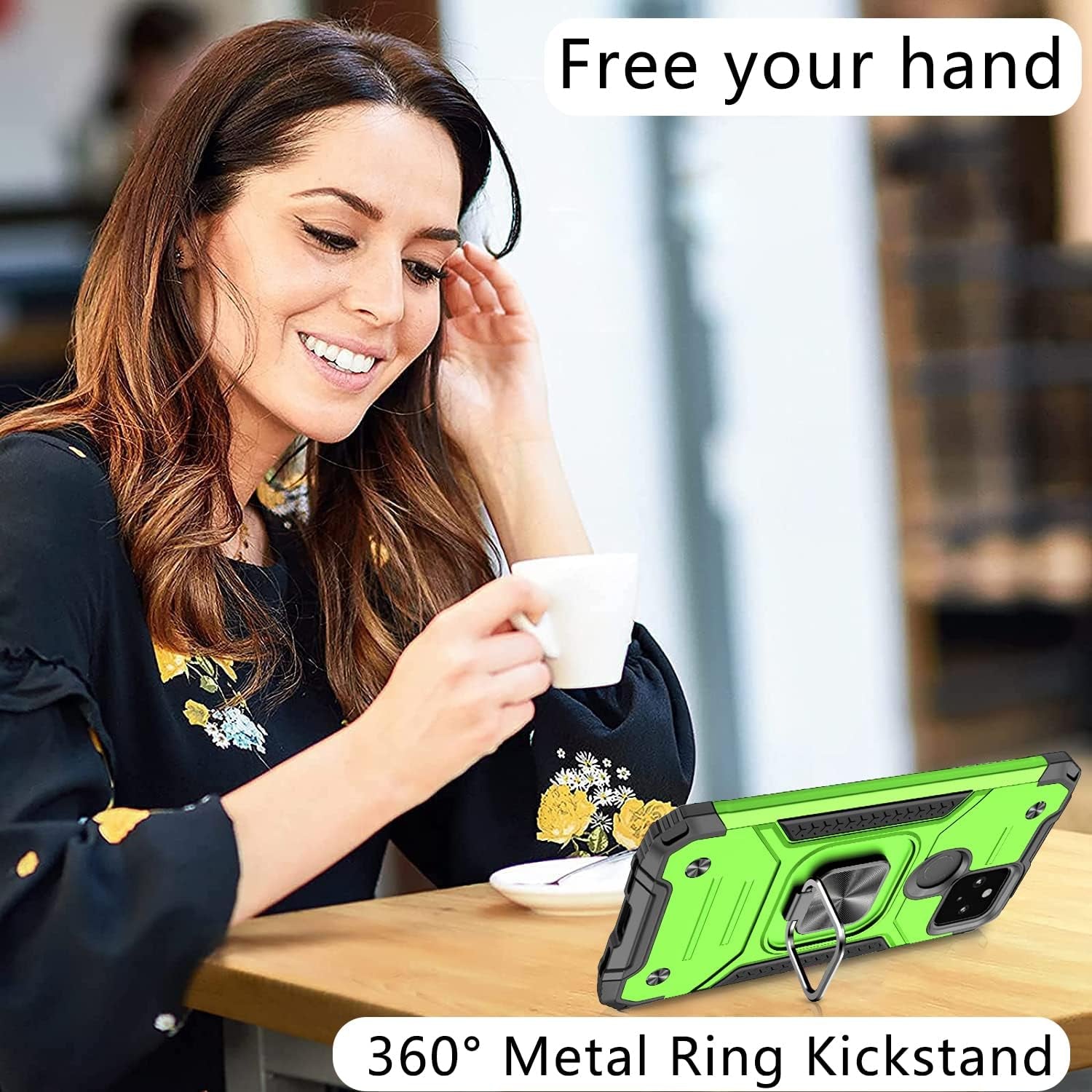 Google Pixel 5 Case Cover with [3 Pcs] Tempered Glass Screen Protector, Military-Grade Built in Magnetic Ring Kickstand Dual Layer Hybrid Shockproof Aromr Rugged Case for Google Pixel 5 - Green  ANOUKE   