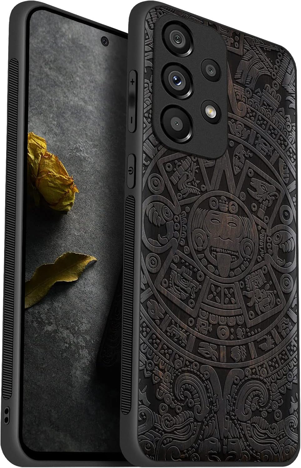 Carveit Wood Case for Samsung Galaxy A53 5G Case [Natural Wood & Black Soft TPU] Shockproof Protective Cover Unique Wooden Case Compatible with Galaxy A53 5G Case (Mayan Symbols Calendar-Blackwood)