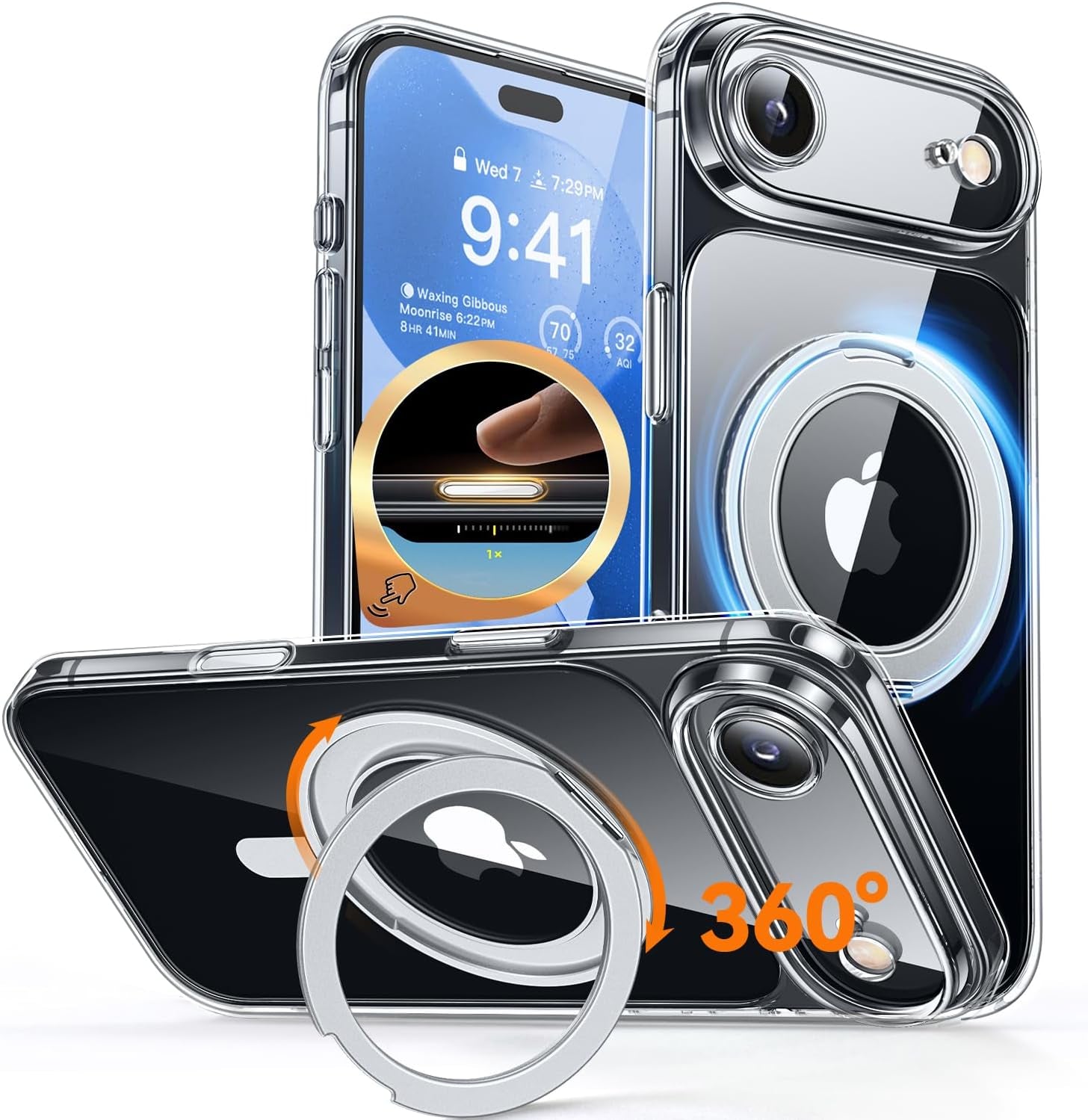 CANSHN 360° Spin Magnetic Stand for Iphone 17 Pro Max Case with Camera Control [Full Camera Protection] [Compatible with Magsafe] Translucent Matte Shockproof Protective Phone Cover 6.9" -Deep Purple