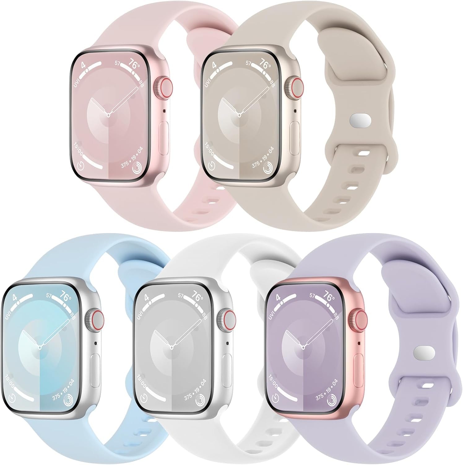 5 Pack Sport Silicone Bands Compatible with Apple Watch Band 38Mm 40Mm 41Mm 42Mm 44Mm 45Mm 49Mm, Soft Waterproof Strap Wristbands for Iwatch Ultra/2 Series 9/8/SE/7/6/5/4/3/2/1 Women Men