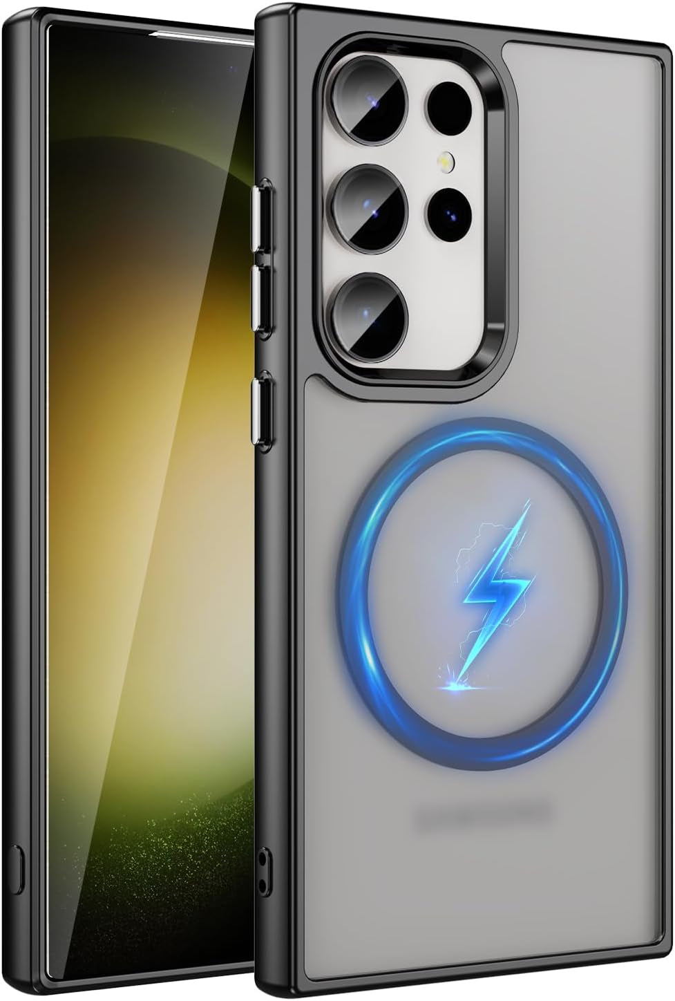 For Galaxy S22 Ultra Case with Magnetic Stand Slim Case with Soft Silicone Bumper for S22 Ultra Cover Wireless Charging Black+Kickstand 13-S22U-07