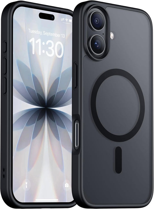 Red2Fire Designed for Iphone 17 Case Magnetic, (Compatible with Magsafe) (Military Grade Drop Protection) Translucent Matte Shockproof Phone Case for Iphone 17 6.3"-Black